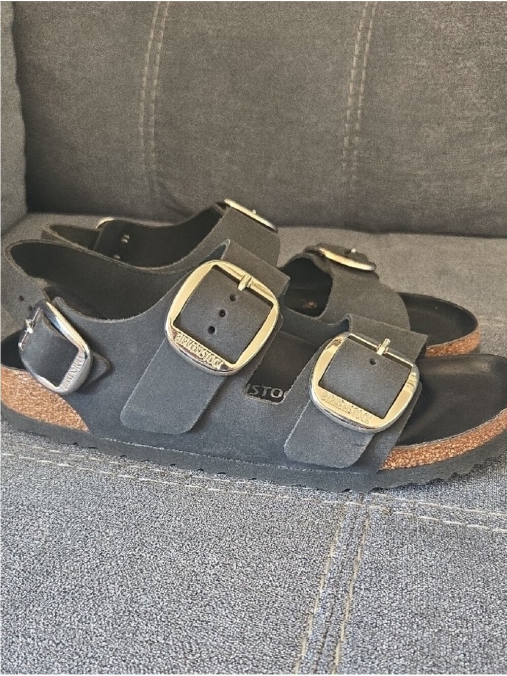 Birkenstock Big Buckle Black Double Sandal Oiled Leather Size 39 - Picture 5 of 10